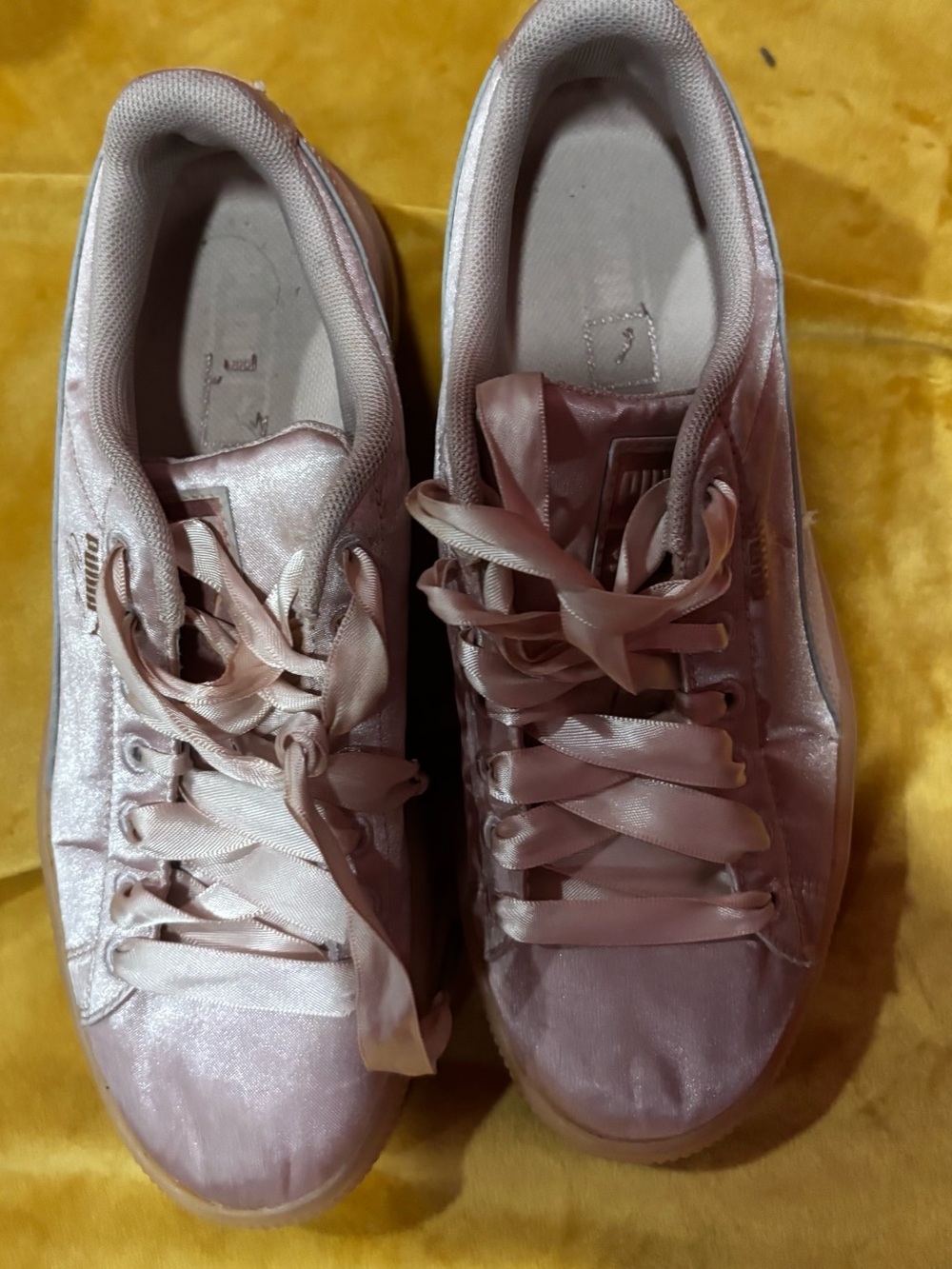 Puma Women's Light Pink Satin Ribbon Lace Sneakers